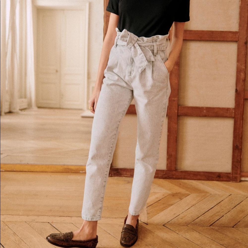 NWT Sézane Austin Snow Grey Trousers Size 2
